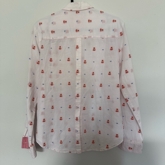 Maeve Casual White and Red Button Down Shirt with Geometric Design - Picture 2 of 10